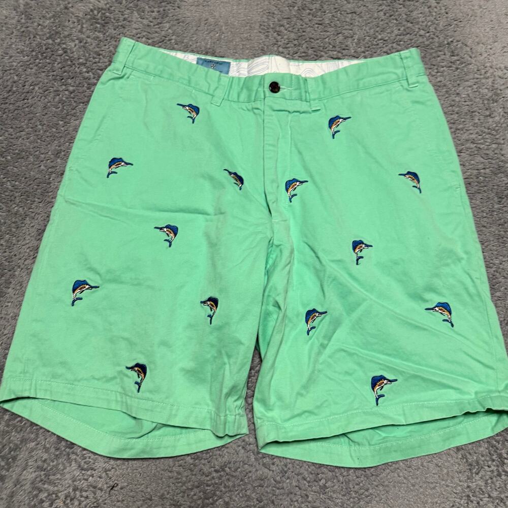 Castaway Nantucket Island Mens 35 Green Swordfish Embroidered Chino Shorts